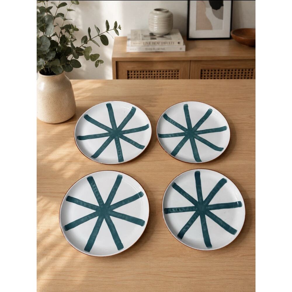 Set of 4 Wild Sage Lia Teal 10" Dinner Plate Excellent Condition